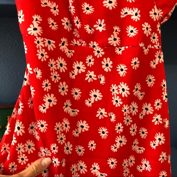 Red Floral V-Neck Wrap Midi Summer Dress - Picture 14 of 14